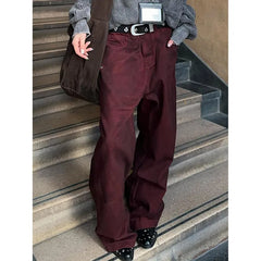 Burgundy High Waist Denim Pants