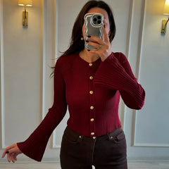 Ribbed Single-Breasted Knit Cardigan