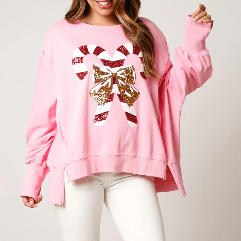 Candy Cane Print Sequin Sweatshirt