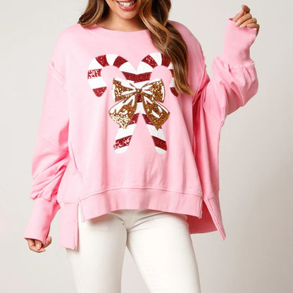 Candy Cane Print Sequin Sweatshirt
