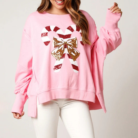 Candy Cane Print Sequin Sweatshirt