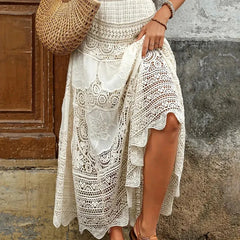 Hollow Knit High Waist Swing Skirt