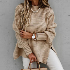 Loose Split High Neck Knit Sweater