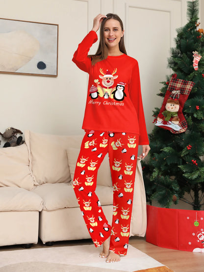 Reindeer & Penguin Print Pajama Set