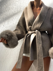 Lace-Up Woolen Short Coat