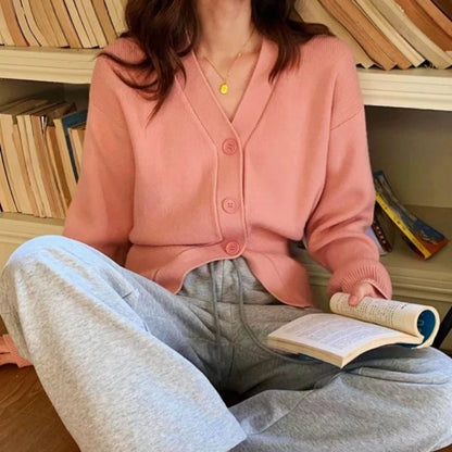 V-Neck Solid Knit Cardigan