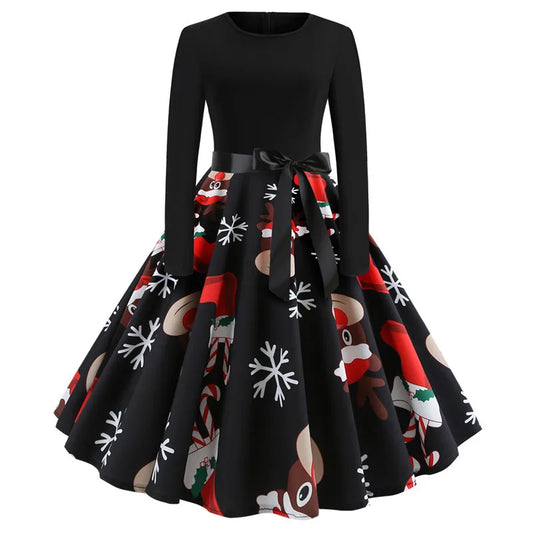 Santa Print Christmas Dress