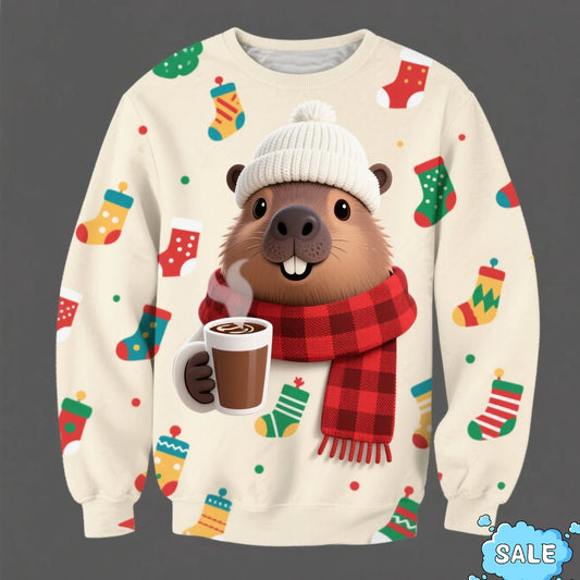 Cartoon Capybara Santa Christmas Sweater