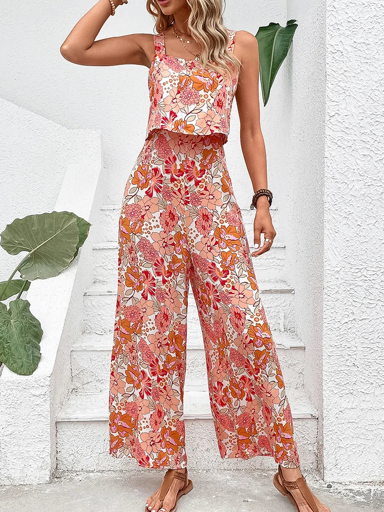 Floral Backless Wide Leg Jumpsuit