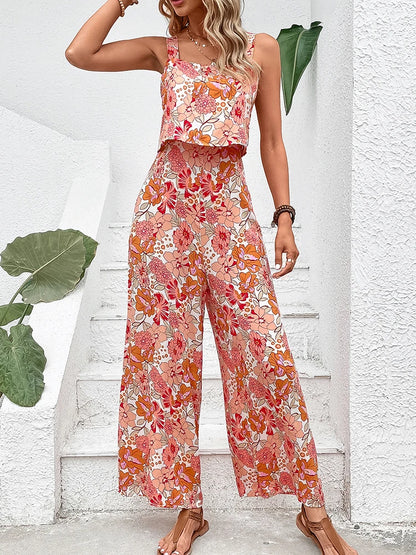 Floral Backless Wide Leg Jumpsuit