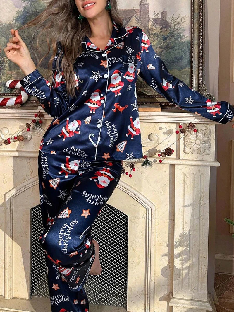 Snowman Print Satin Pajama Set