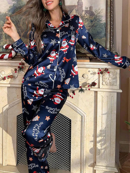 Snowman Print Satin Pajama Set