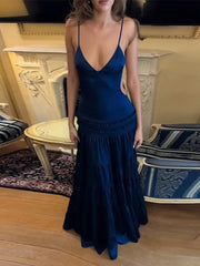 V-Neck Sling Pleated Maxi Dress