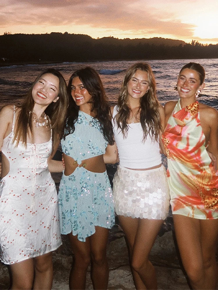 High Waist Sequined Mini Dress