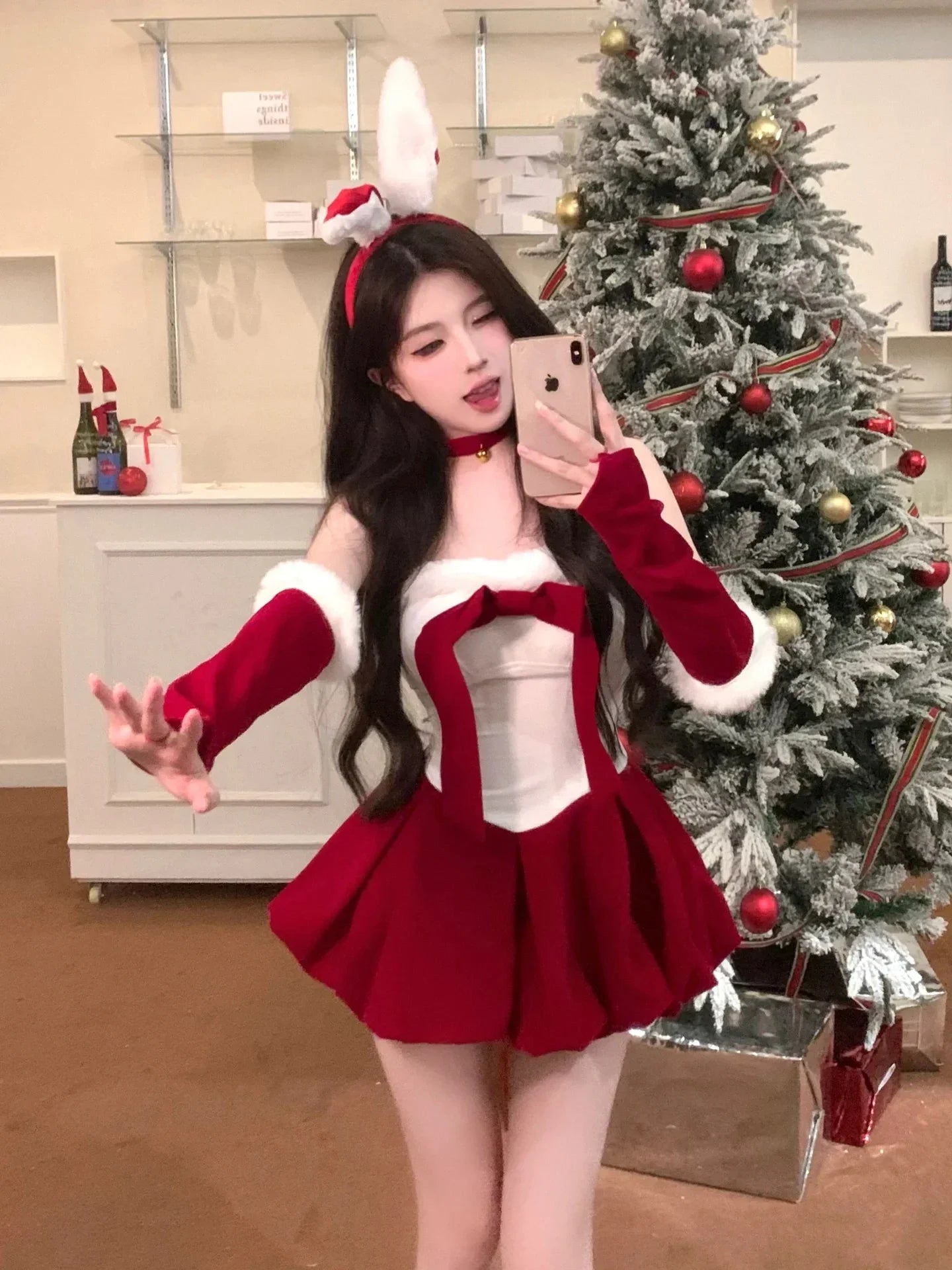 Velvet Red Bunny Christmas Dress