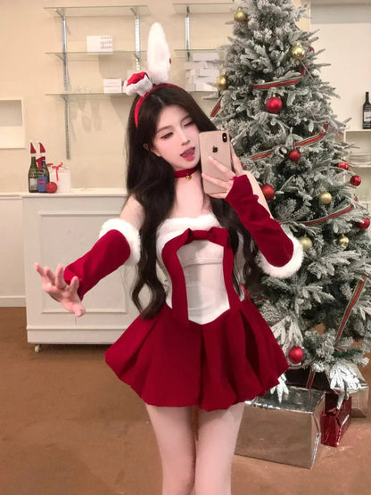 Velvet Red Bunny Christmas Dress