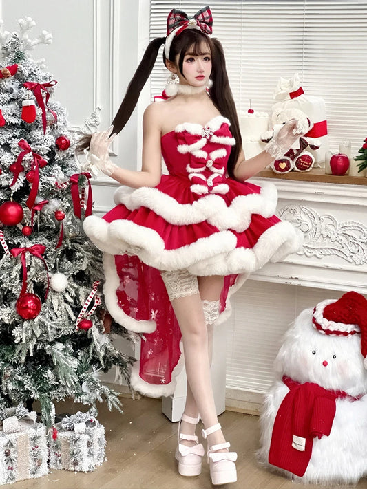 Red White Lolita Christmas Party Dress