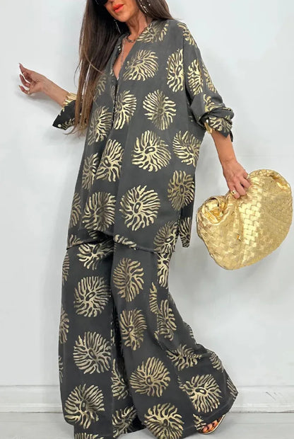 Oversized Print Shirt and Pants Set