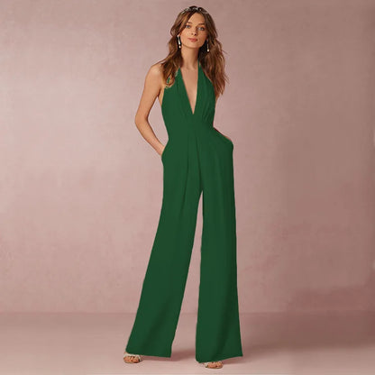 Deep V Halter Backless Jumpsuit