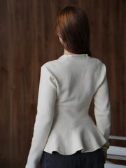 Ruffled V-Neck Knit Cardigan