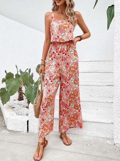 Floral Backless Wide Leg Jumpsuit