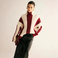 High Collar Striped Knit Sweater