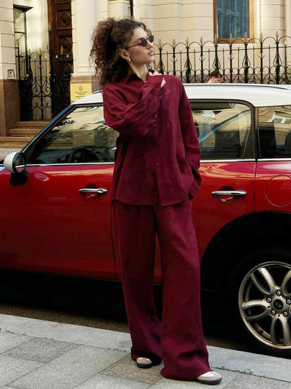 Cotton Lapel Shirt Pants Set