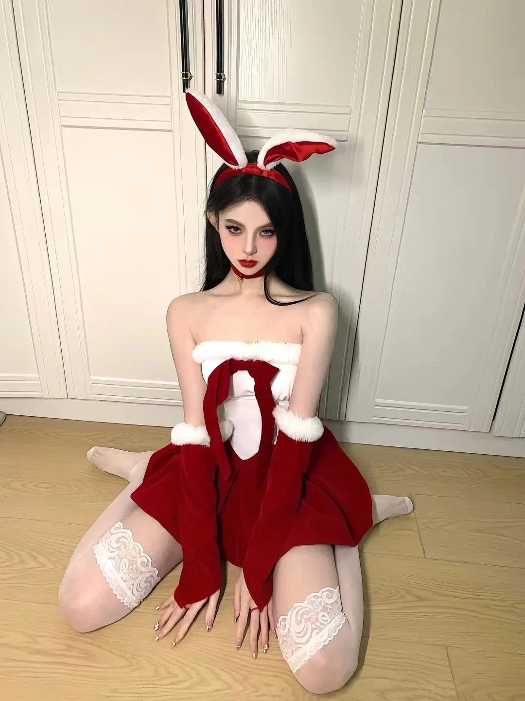 Velvet Red Bunny Christmas Dress