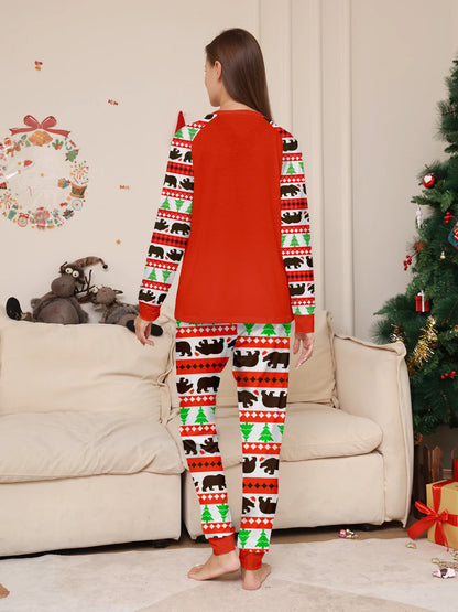 Bear & Christmas Tree Print Pajama Set