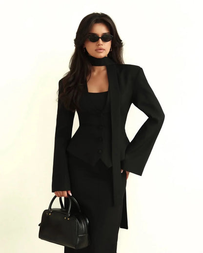 V-Neck Cinched Waist Blazer Jacket