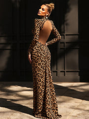 Leopard Print Backless Maxi Dress