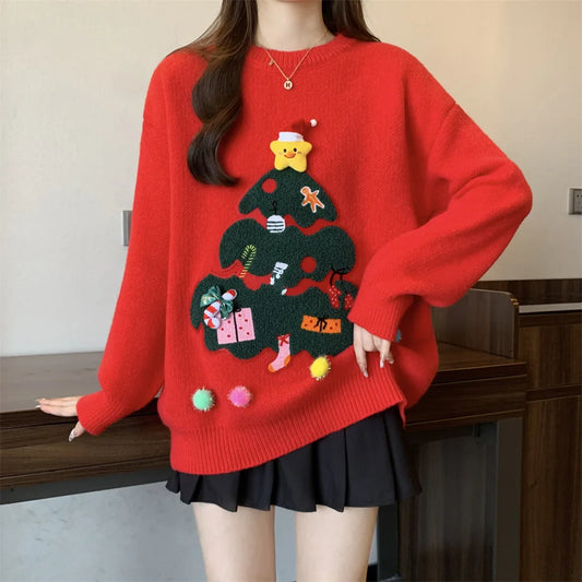 Red Christmas Pullover Sweater for Women