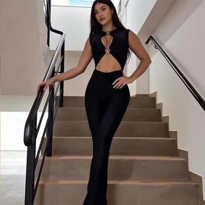 Solid Color Backless Pencil Jumpsuit