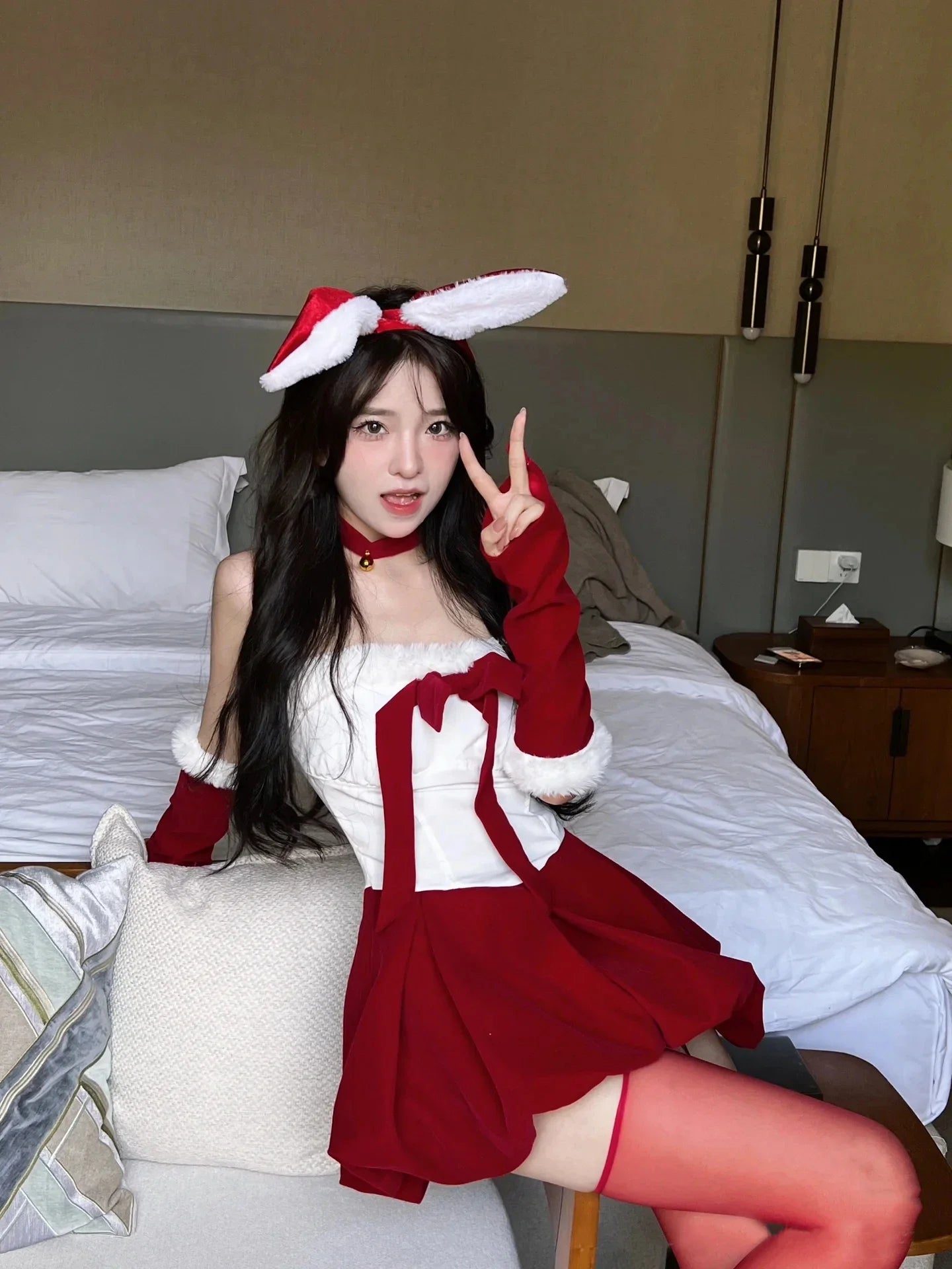 Velvet Red Bunny Christmas Dress