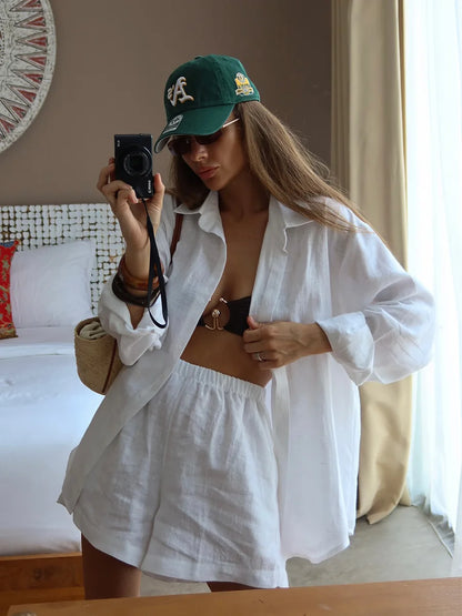 Cotton Lapel Shirt Pants Set