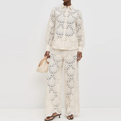 Hollow Lapel Shirt Pants Set