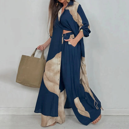 Floral Print Blouse Pants Set