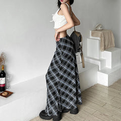 Plaid High Waist Long Skirt