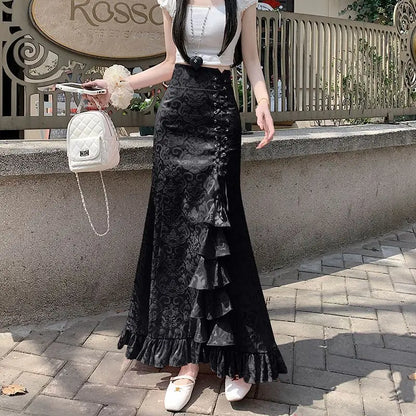 Tie Waist Gothic Print Skirt