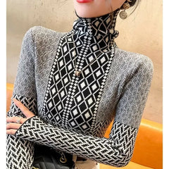 Color-Block Turtleneck Knit Sweater