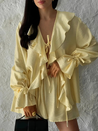 Ruffle Top Shorts Set