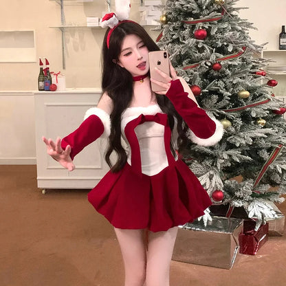 Velvet Red Bunny Christmas Dress