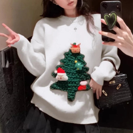 3D Christmas Tree Knit Sweater for Women