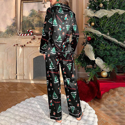 Silky Christmas Tree Print Pajama Set