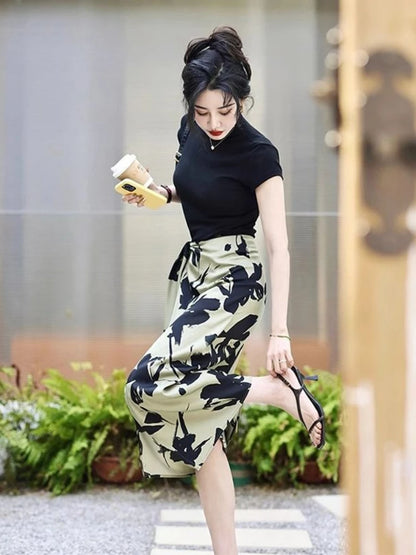 High Waist Midi A-Line Skirt