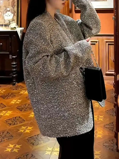 Silver Sequined Tweed Blazer