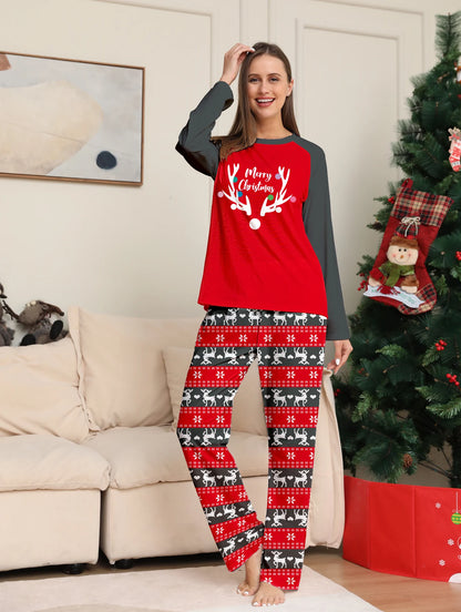 Reindeer Antlers "Merry Christmas" Print Pajama Set