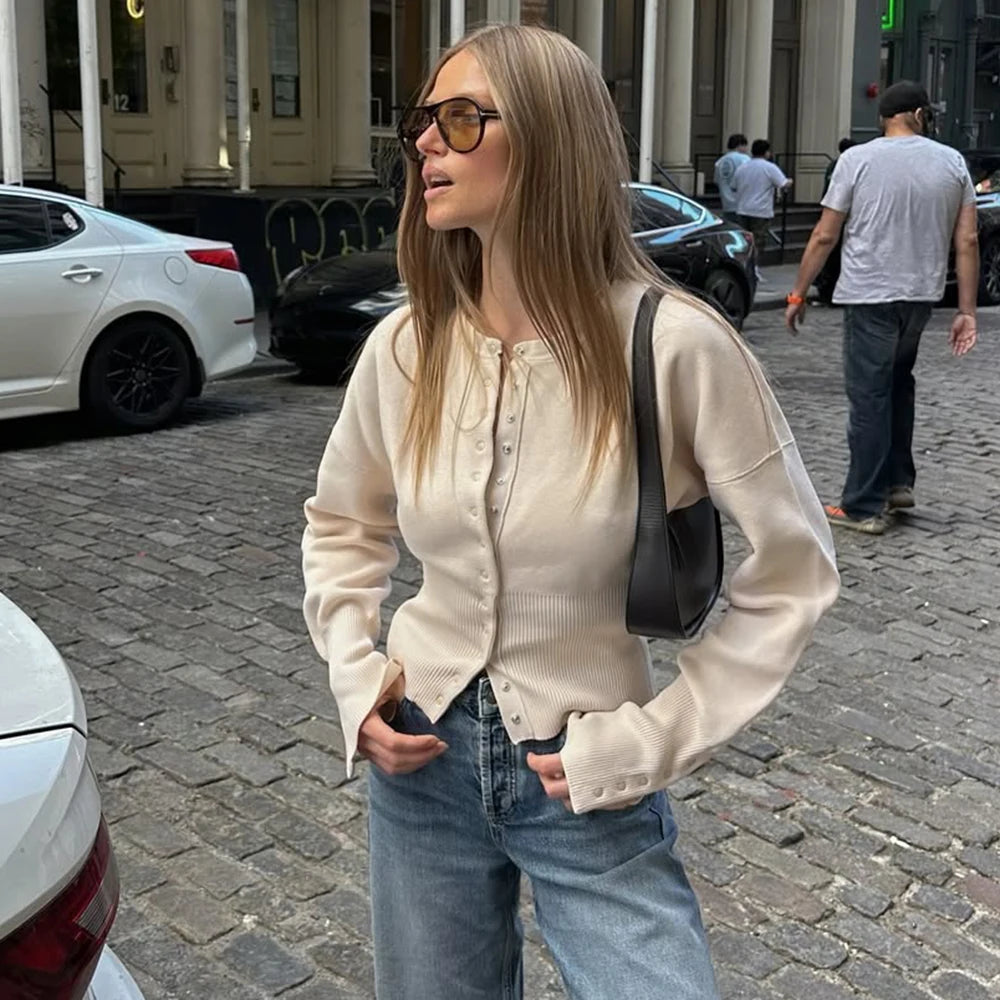 Round Neck Button Knit Cardigan