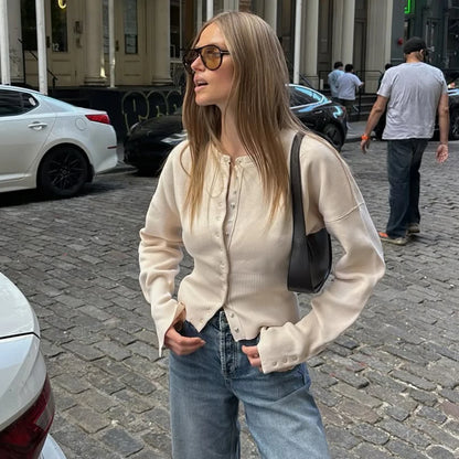 Round Neck Button Knit Cardigan