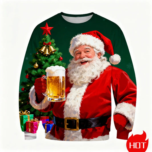 Santa Claus & Beer 3D Printed Ugly Sweater